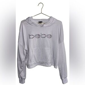 Bebe Sport Y2K White Hoodie with Embellished Logo Size Large P2P 28” NWT